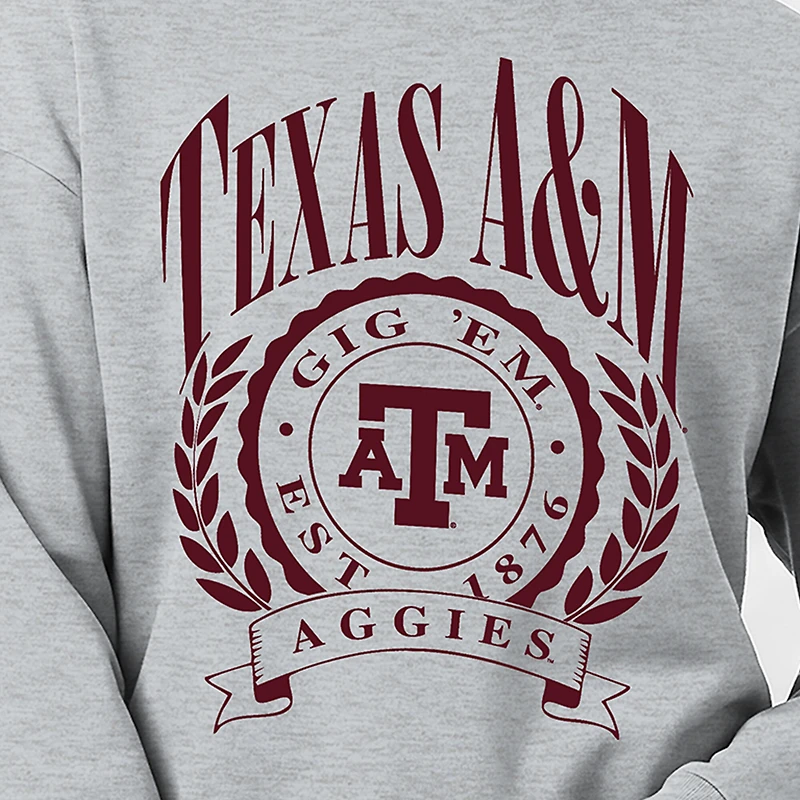 Women's Champion Heather Gray Texas A&M Aggies Academic Crest Powerblend Crewneck Sweatshirt