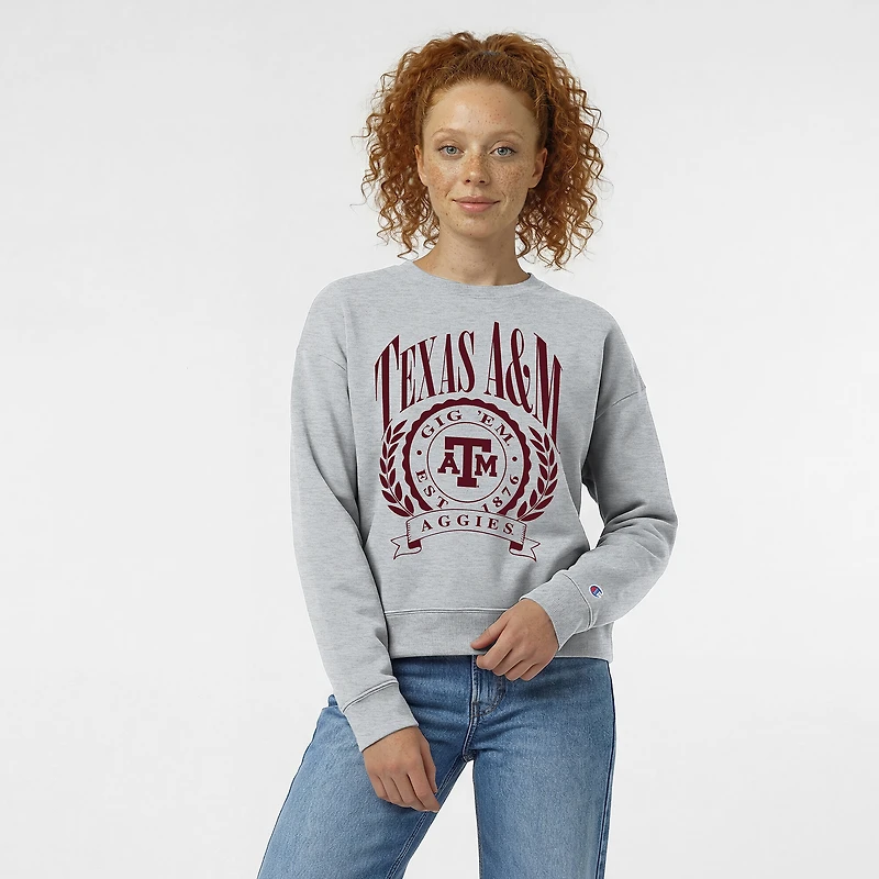 Women's Champion Heather Gray Texas A&M Aggies Academic Crest Powerblend Crewneck Sweatshirt
