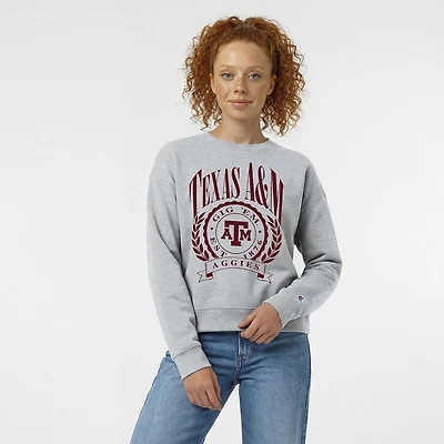 Women's Champion  Heather Gray Texas A&M Aggies Academic Crest Powerblend Crewneck Sweatshirt