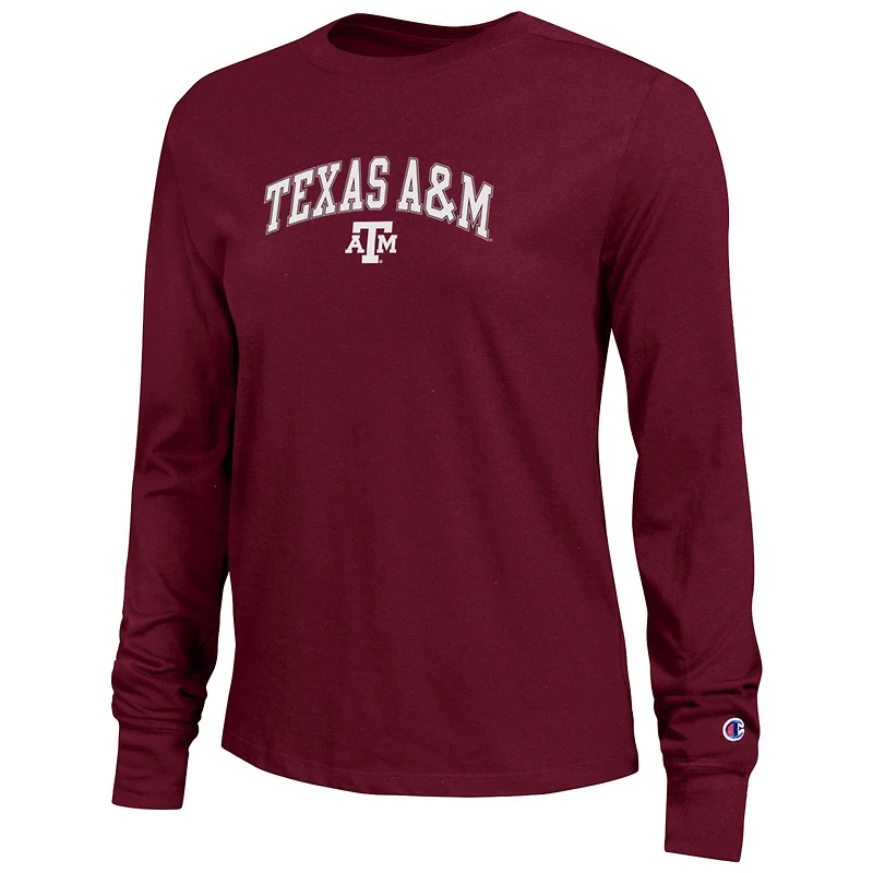 T-shirt à manches longues avec logo Arch Over, championne féminine, marron, Texas A&M Aggies