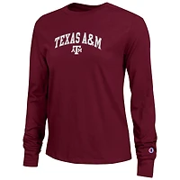 T-shirt à manches longues avec logo Arch Over, championne féminine, marron, Texas A&M Aggies