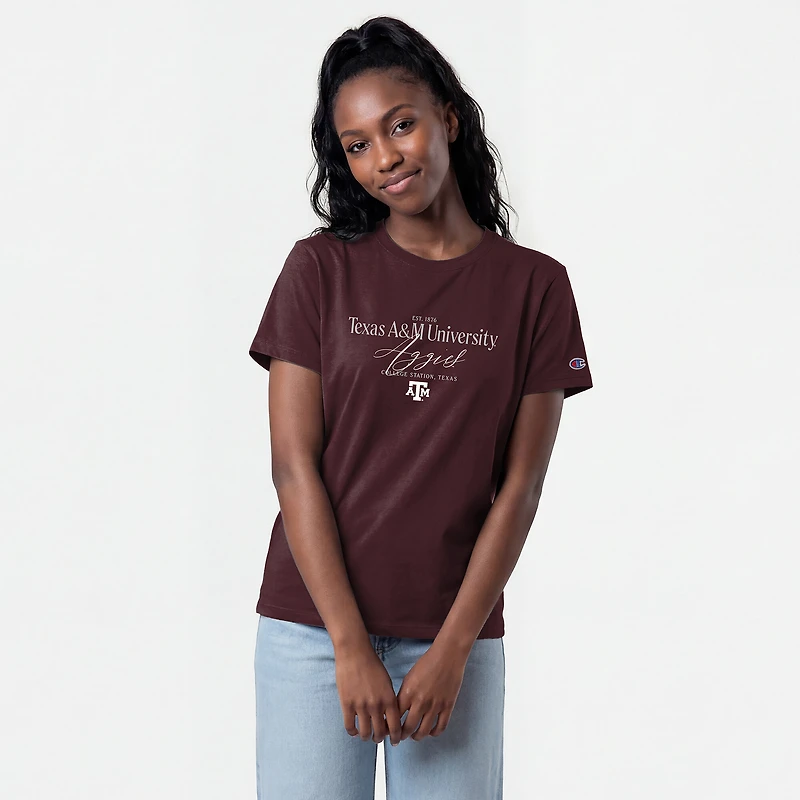 T-shirt de style vie Championne féminine bordeaux Texas A&M Aggies