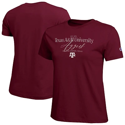 T-shirt de style vie Championne féminine bordeaux Texas A&M Aggies