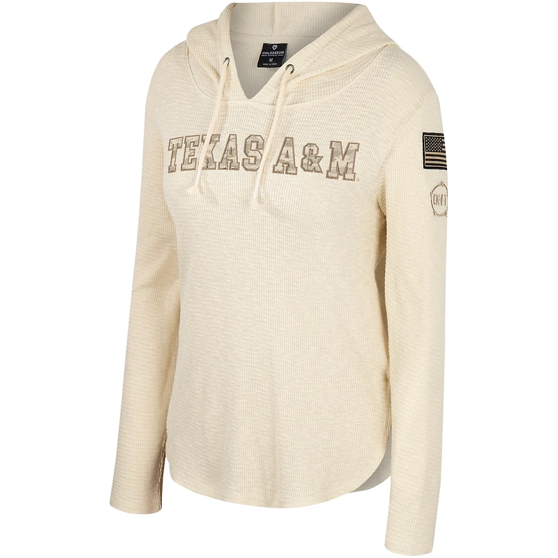 Women's Colosseum Cream Texas A&M Aggies OHT Military Appreciation Casey Raglan Long Sleeve Hoodie T-Shirt