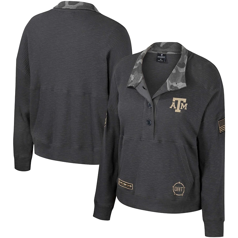 Sweat-shirt thermique Colosseum Heather Charcoal Texas A&M Aggies OHT Military Appreciation Payback Henley pour femmes