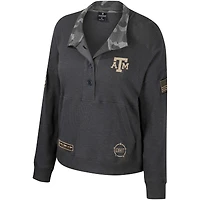 Women's Colosseum  Heather Charcoal Texas A&M Aggies OHT Military Appreciation Payback Henley Thermal Sweatshirt