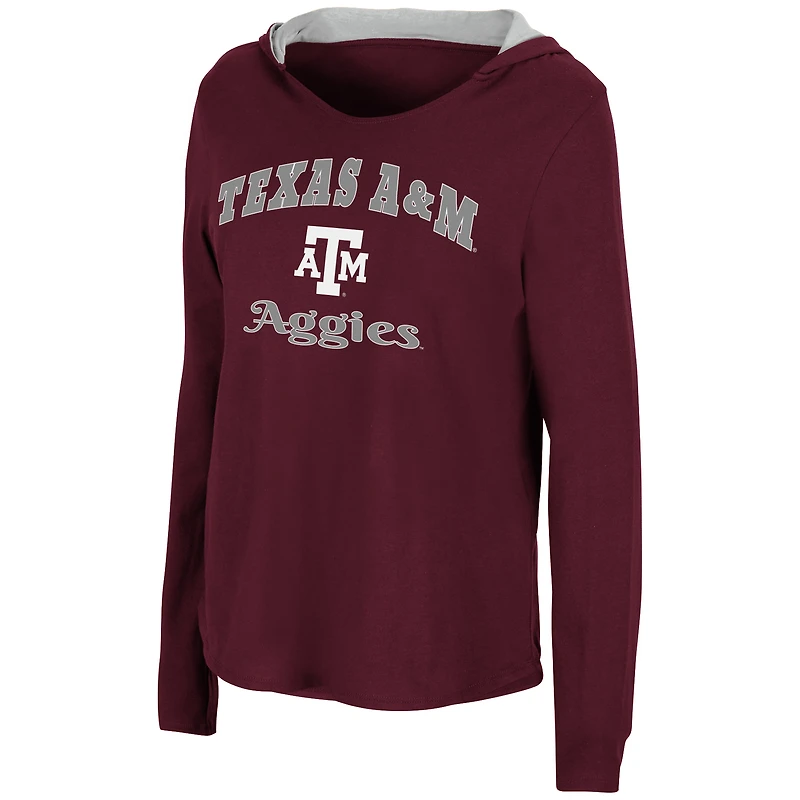 T-shirt à manches longues capuche Catalina bordeaux Colosseum pour femmes, Texas A&M Aggies