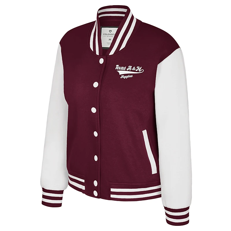 Veste polaire à boutons-pression complète pour femme Colosseum Maroon Texas A&M Aggies French Baguette
