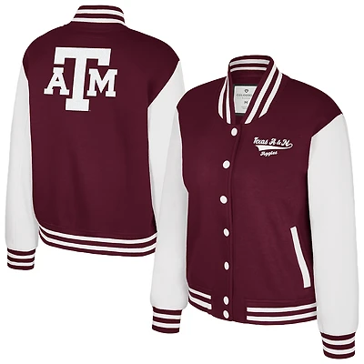 Veste polaire à boutons-pression complète pour femme Colosseum Maroon Texas A&M Aggies French Baguette