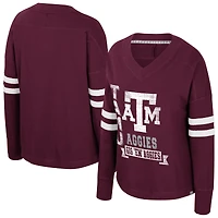 Women's Colosseum  Maroon Texas A&M Aggies Oversized Violet Distressed V-Neck Long Sleeve T-Shirt