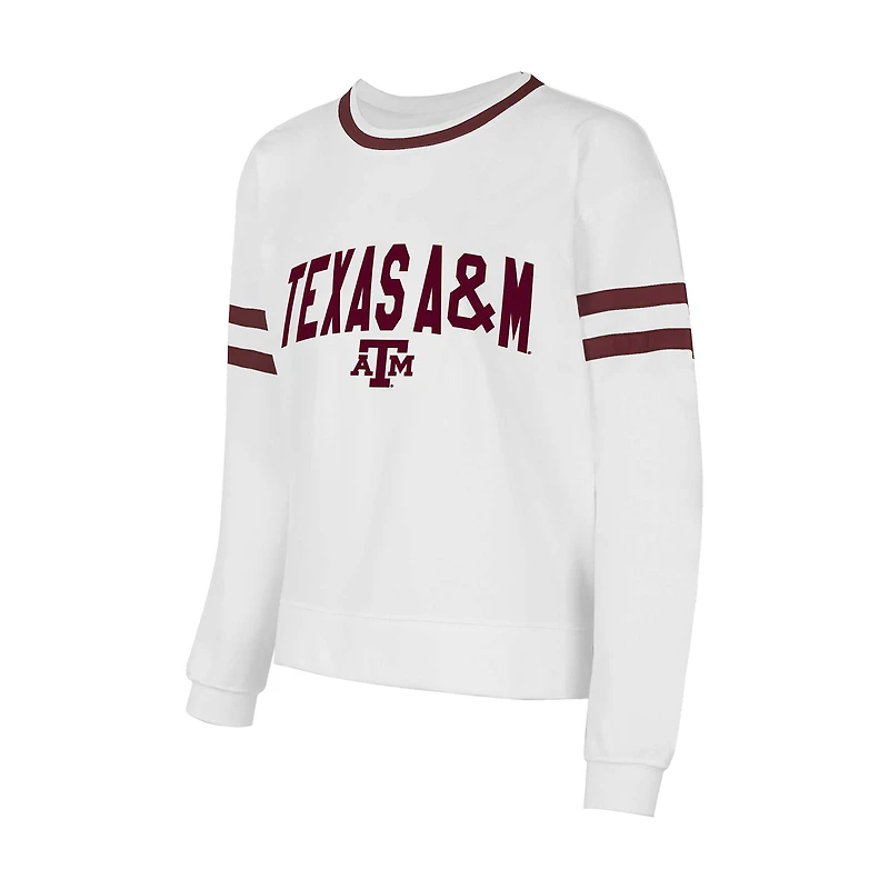 Haut à manches longues en molleton français Concepts Sport blanc Texas A&M Aggies Borough pour femme, avec col arqué