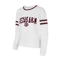 Haut à manches longues en molleton français Concepts Sport blanc Texas A&M Aggies Borough pour femme, avec col arqué