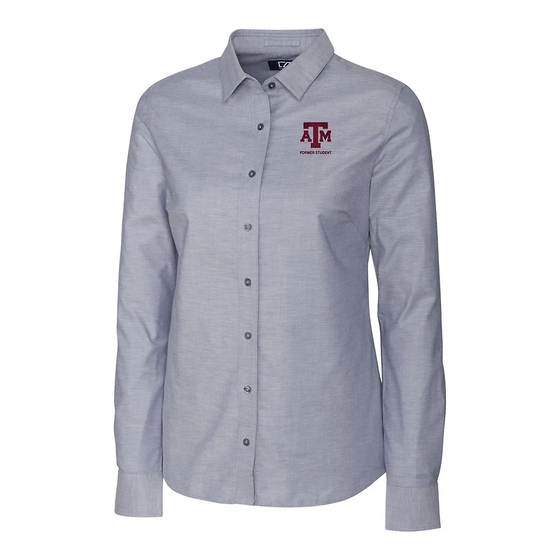 Women's Cutter & Buck  Charcoal Texas A&M Aggies Alumni Stretch Oxford Long Sleeve Tri-Blend Button-Up Shirt