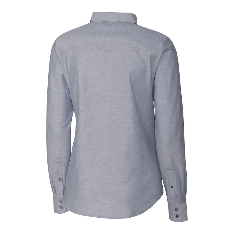 Chemise boutonnée à manches longues en tissu Oxford extensible tri-blend pour femme, couleur anthracite, Cutter & Buck, Texas A&M Aggies Alumni