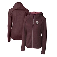 Women's Cutter & Buck  Heather Maroon Texas A&M Aggies Alumni Mainsail Sweater-Knit Full-Zip Hoodie