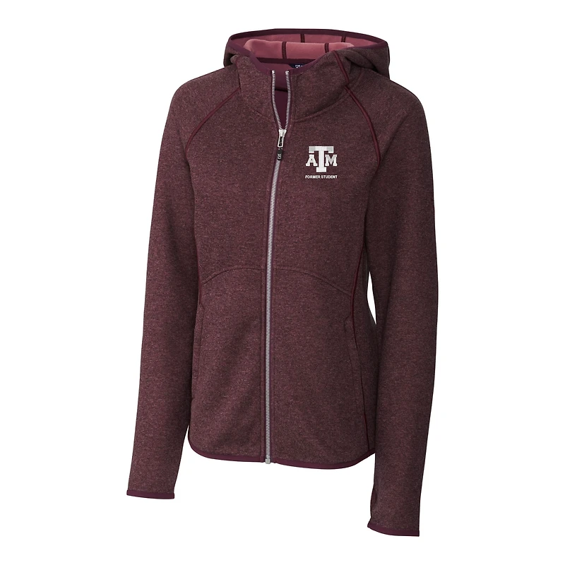 Women's Cutter & Buck  Heather Maroon Texas A&M Aggies Alumni Mainsail Sweater-Knit Full-Zip Hoodie