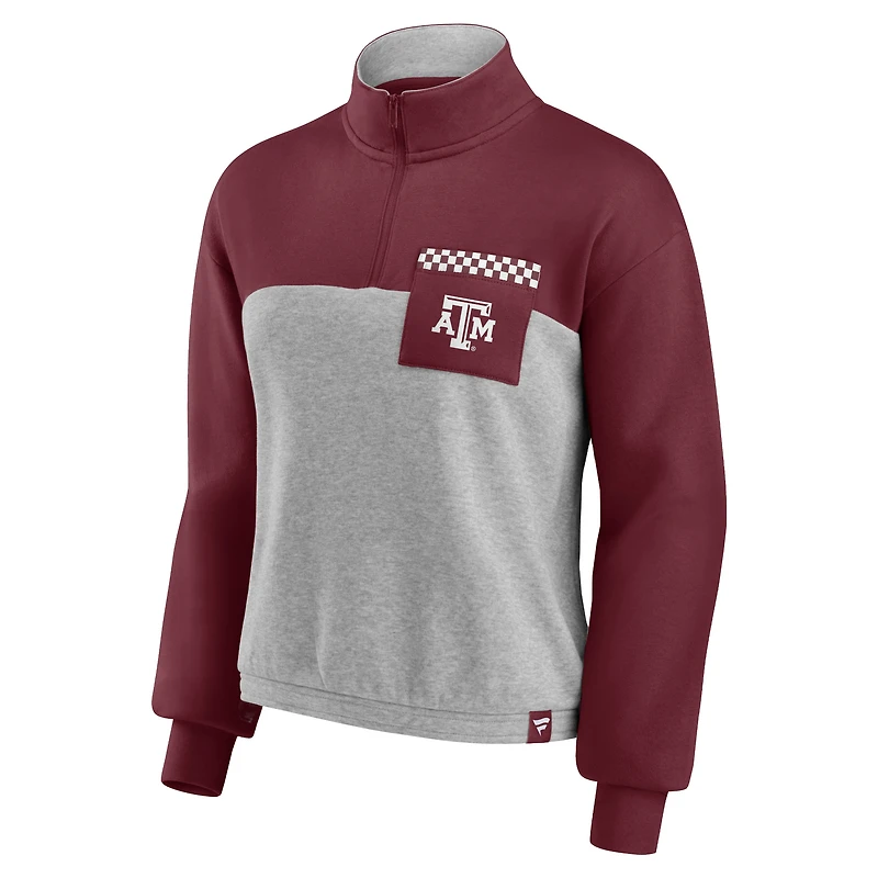 Women's Fanatics Maroon/Heathered Gray Texas A&M Aggies Sideline to Colorblock Quarter-Zip Jacket