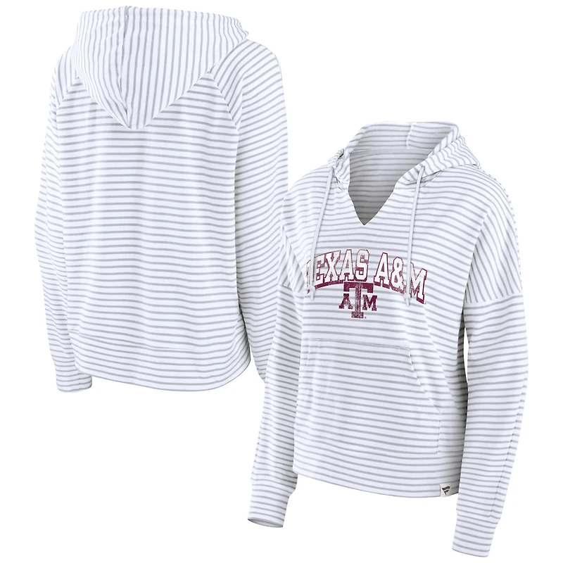 Sweat à capuche rayé blanc col cranté Fanatics pour femmes Texas A&M Aggies