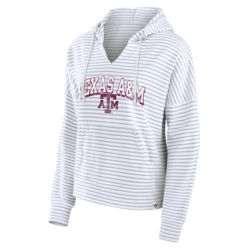 Sweat à capuche rayé blanc col cranté Fanatics pour femmes Texas A&M Aggies