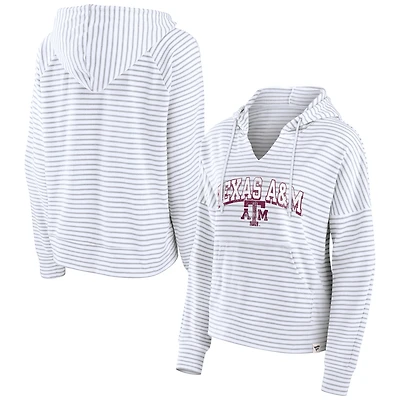 Sweat à capuche rayé blanc col cranté Fanatics pour femmes Texas A&M Aggies