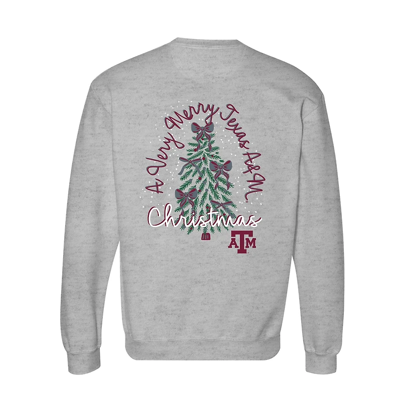 Women's  Heather Gray Texas A&M Aggies Classic Merry Christmas Tree Crewneck Sweatshirt