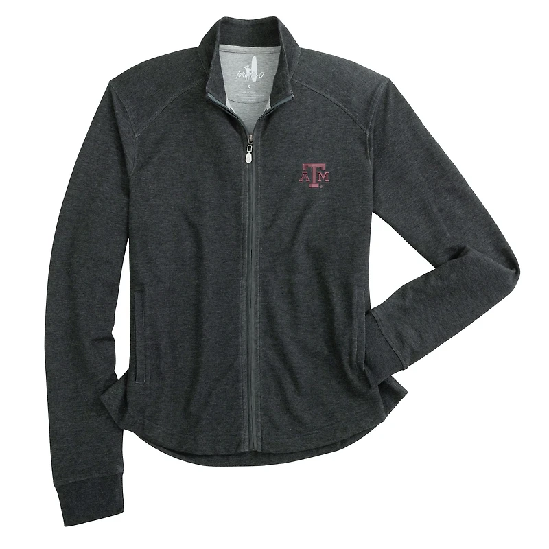 Veste zippée intégrale en mélange de trois matières johnnie-O Heather Black pour femmes, Texas A&M Aggies Tomi