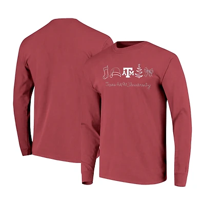 Women's  Maroon Texas A&M Aggies Christmas Elements Comfort Colors Long Sleeve T-Shirt