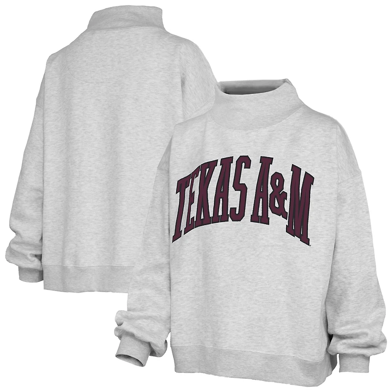 Women's Pressbox Ash Texas A&M Aggies Oversized Nelson Mock Neck Sweatshirt