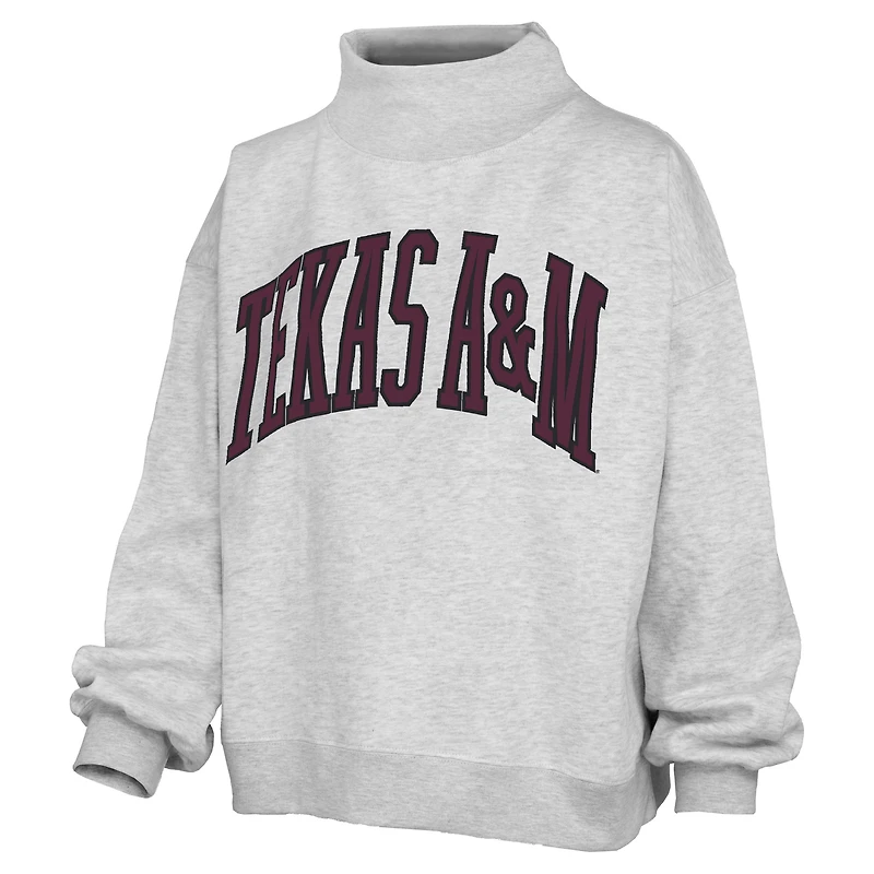 Women's Pressbox Ash Texas A&M Aggies Oversized Nelson Mock Neck Sweatshirt