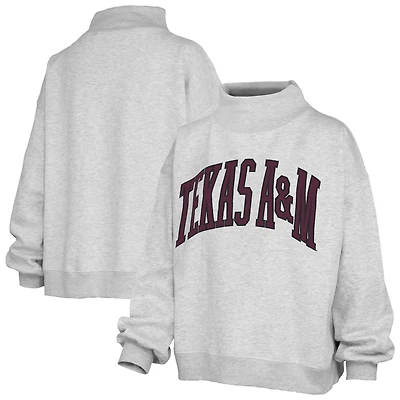 Women's Pressbox Ash Texas A&M Aggies Oversized Nelson Mock Neck Sweatshirt