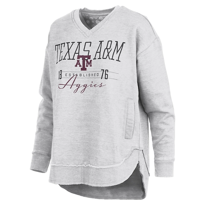 Sweat-shirt poncho à col en V Pressbox gris chiné pour femmes