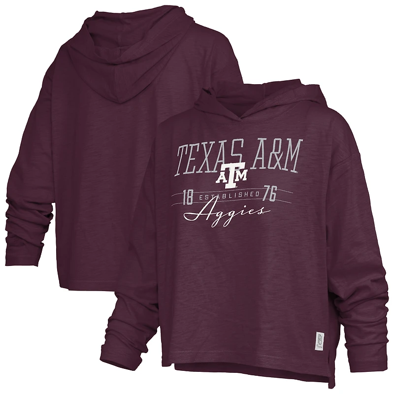 Women's Pressbox  Maroon Texas A&M Aggies Castillo Slub Waist Length Long Sleeve Hooded T-Shirt