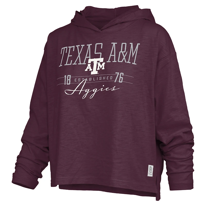 Women's Pressbox  Maroon Texas A&M Aggies Castillo Slub Waist Length Long Sleeve Hooded T-Shirt