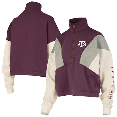 Women's Pressbox  Maroon Texas A&M Aggies Ferrara Color Block Quarter-Zip Sweatshirt