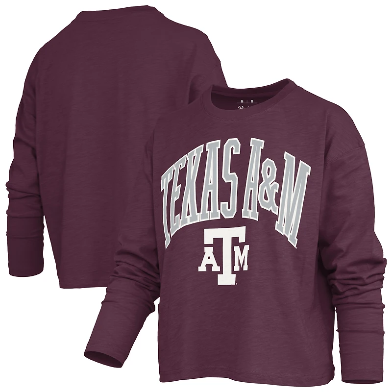T-shirt à manches longues et coupe carrée pour femme, modèle Texas A&M Aggies, couleur bordeaux Pressbox.