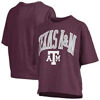 T-shirt surdimensionné flammé pour femme, couleur bordeaux, avec logo Nelson Arch Over, longueur à la taille, Texas A&M Aggies