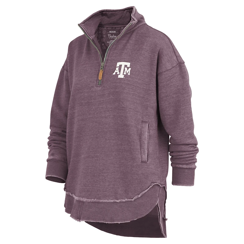 Sweat-shirt zippé quart de tour pour femme, modèle poncho Northfork Sojourn, couleur marron Pressbox, Texas A&M Aggies