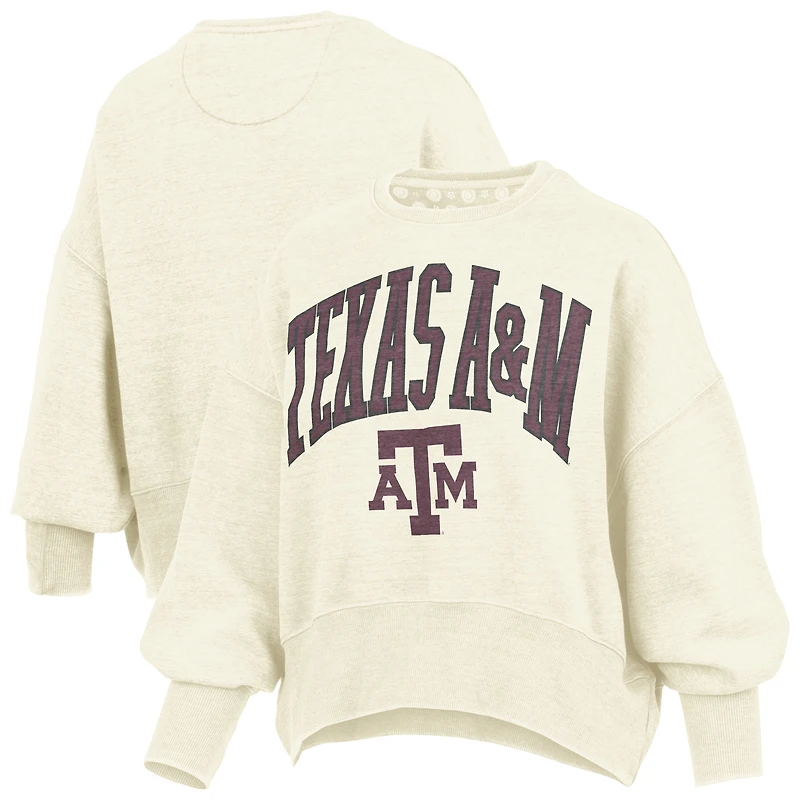 Women's Pressbox Natural Texas A&M Aggies Oversized Waist-Length Crewneck Sweatshirt