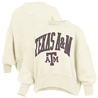 Women's Pressbox Natural Texas A&M Aggies Oversized Waist-Length Crewneck Sweatshirt