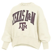 Women's Pressbox Natural Texas A&M Aggies Oversized Waist-Length Crewneck Sweatshirt