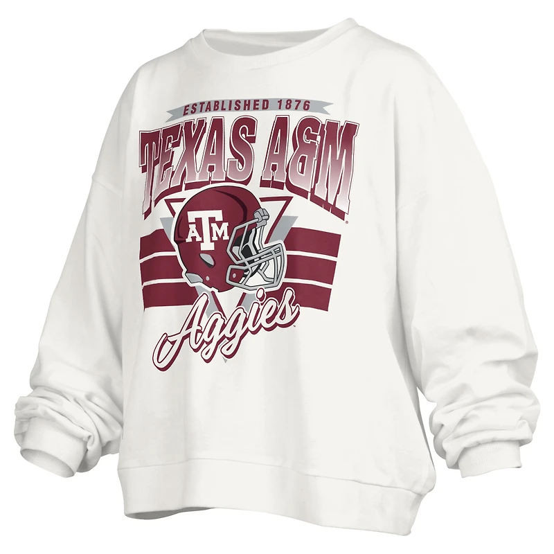 Women's Pressbox White Texas A&M Aggies Janice Retro Logo Oversized Pullover Sweatshirt