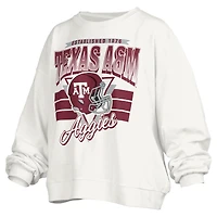 Women's Pressbox White Texas A&M Aggies Janice Retro Logo Oversized Pullover Sweatshirt