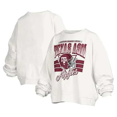 Sweat-shirt surdimensionné à logo rétro Janice Pressbox pour femme, blanc, Texas A&M Aggies