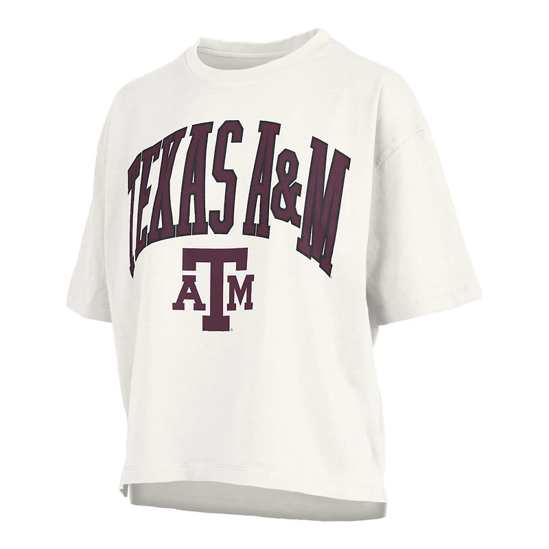 T-shirt oversize à manches longues en jersey flammé blanc Pressbox pour femme, Texas A&M Aggies, grande taille, Nelson Motley Crew