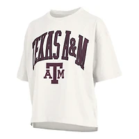 T-shirt oversize à manches longues en jersey flammé blanc Pressbox pour femme, Texas A&M Aggies, grande taille, Nelson Motley Crew