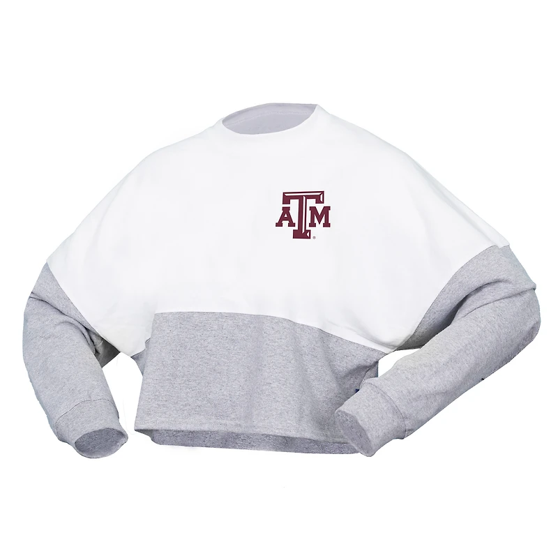 Women's Spirit Jersey  White Texas A&M Aggies Heather Block Cropped Long Sleeve T-Shirt