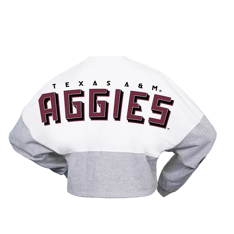 Women's Spirit Jersey  White Texas A&M Aggies Heather Block Cropped Long Sleeve T-Shirt