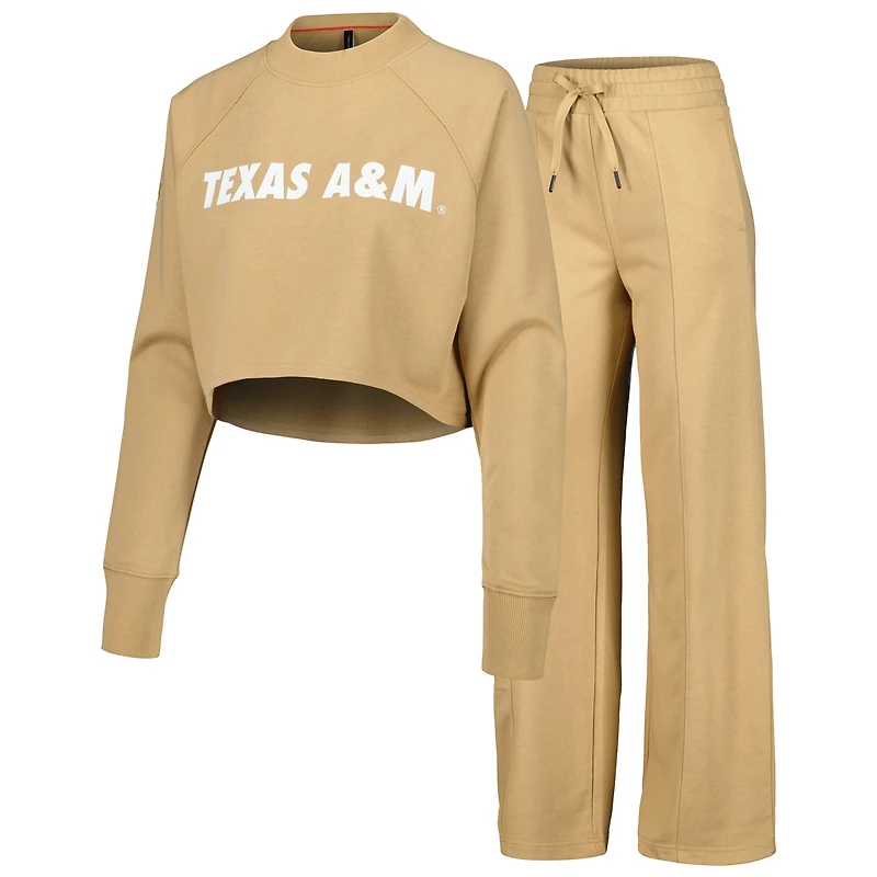 Ensemble sweat-shirt court et pantalon de survêtement raglan Tan Texas A&M Aggies pour femmes