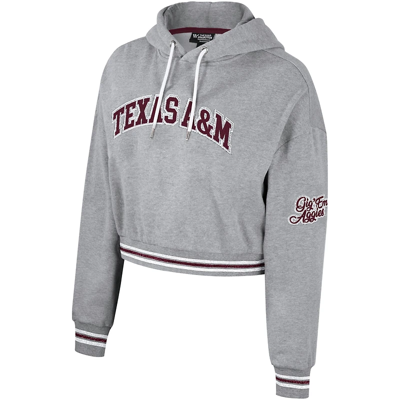 Women's The Wild Collective Heather Gray Texas A&M Aggies Cropped Shimmer Pullover Hoodie