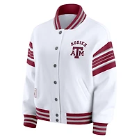 Women's WEAR by Erin Andrews White/Maroon Texas A&M Aggies Satin Stitch Full-Snap Fleece Sweatshirt Jacket
